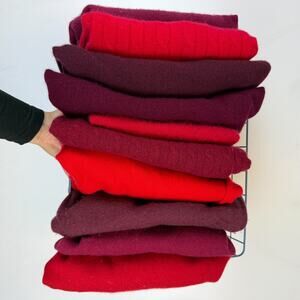 10 Pieces 100% Cashmere Cutter Lot Fabric Upcycle Craft Flaws Red